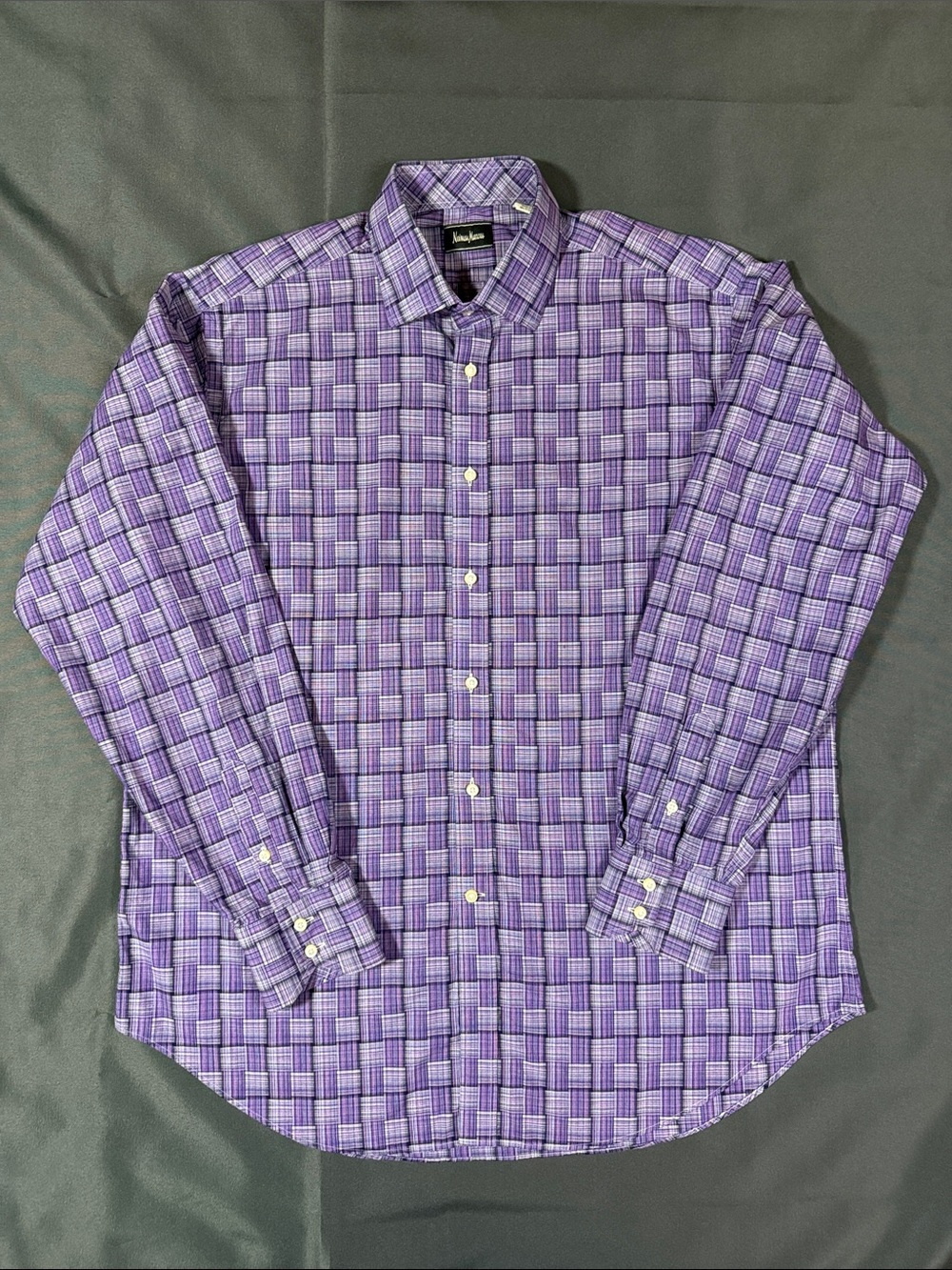 Neiman Marcus Lavender and White Plaid Button-Down Shirt